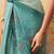 Teal printed organza ethnic saree with blouse piece