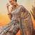 Beige printed cotton blend ethnic saree with blouse piece