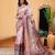 Rust printed cotton blend ethnic saree with blouse piece
