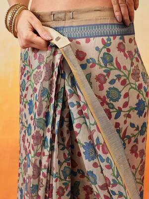 Beige printed cotton blend ethnic saree with blouse piece 5