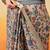 Beige printed cotton blend ethnic saree with blouse piece