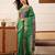 Green printed silk blend ethnic saree with blouse piece