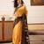 Mustard printed silk blend ethnic saree with blouse piece