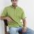 Green linen mandarin collar shirt for men