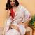 Off white printed silk blend ethnic saree with blouse piece