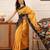 Mustard printed silk blend ethnic saree with blouse piece