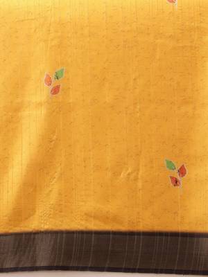 Mustard printed silk blend ethnic saree with blouse piece 5