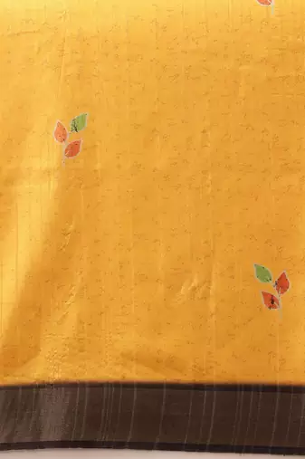 Mustard printed silk blend ethnic saree with blouse piece