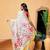 Off white printed silk blend ethnic saree with blouse piece