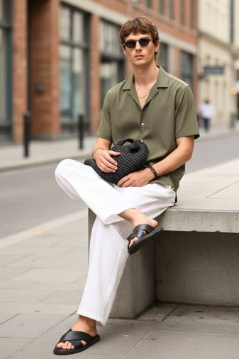 Olive green boxy fit shirt for men