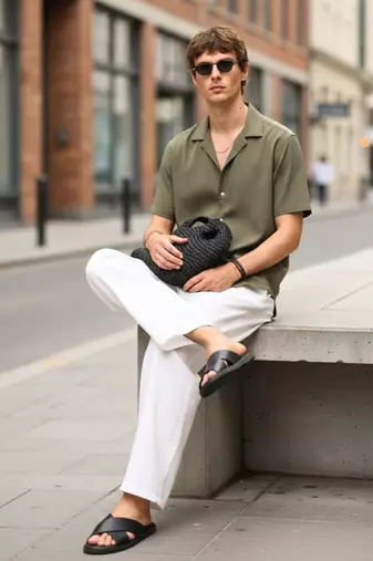 Olive green boxy fit shirt for men