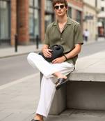 Olive green boxy fit shirt for men
