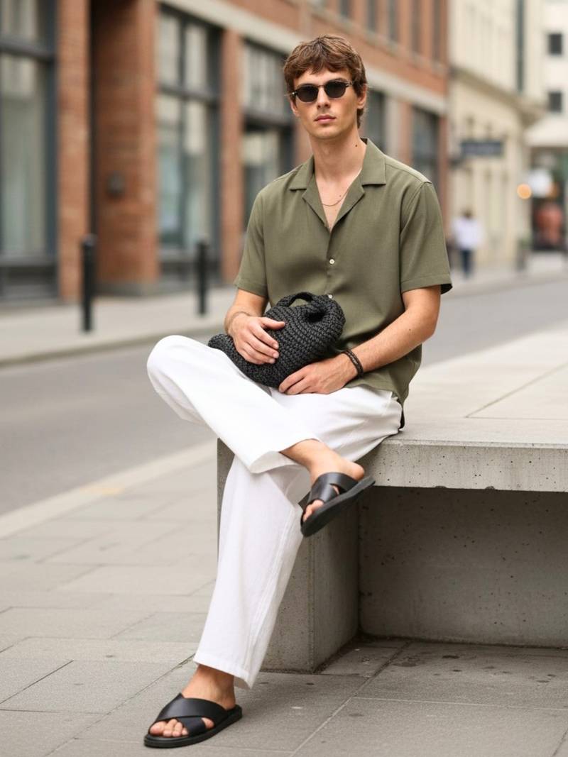 Olive green boxy fit shirt for men