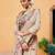 Beige printed cotton blend ethnic saree with blouse piece