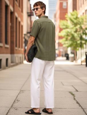Olive green boxy fit shirt for men 2