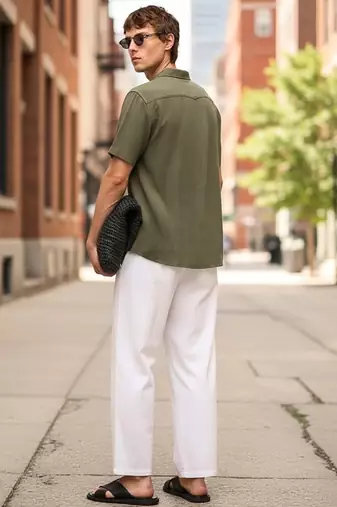 Olive green boxy fit shirt for men