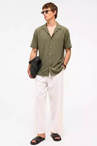 Olive green boxy fit shirt for men