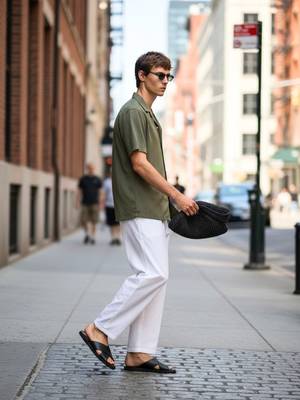 Olive green boxy fit shirt for men 4