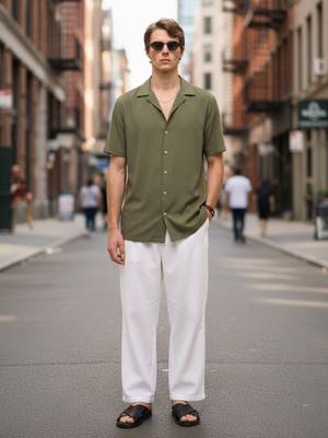 Olive green boxy fit shirt for men 5