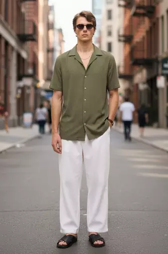 Olive green boxy fit shirt for men