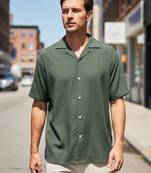 Bottle green boxy fit shirt for men