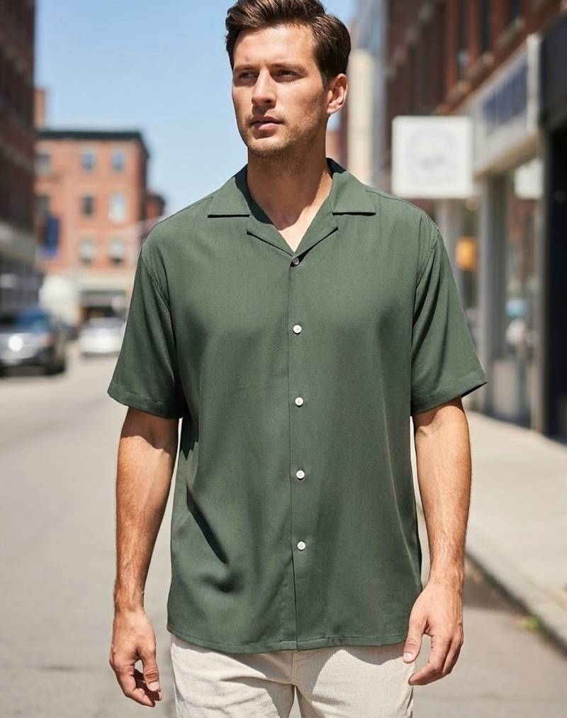 Bottle green boxy fit shirt for men