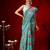 Teal printed cotton blend ethnic saree with blouse piece