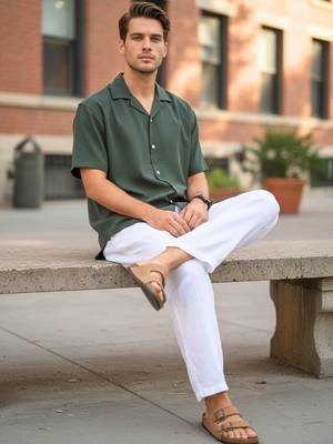 Bottle green boxy fit shirt for men 3