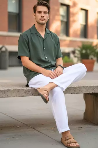 Bottle green boxy fit shirt for men