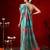 Teal printed cotton blend ethnic saree with blouse piece
