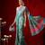 Teal printed cotton blend ethnic saree with blouse piece
