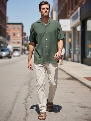 Bottle green boxy fit shirt for men 5