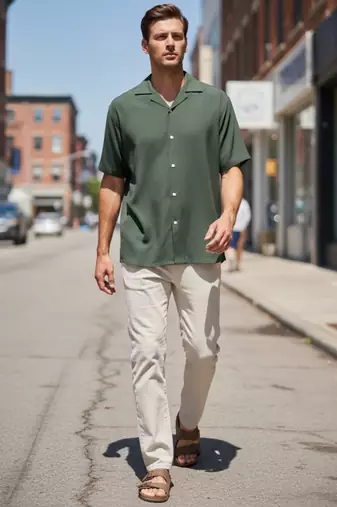 Bottle green boxy fit shirt for men