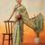 Beige printed cotton blend ethnic saree with blouse piece