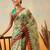 Beige printed cotton blend ethnic saree with blouse piece