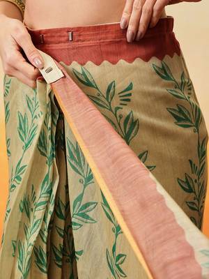 Beige printed cotton blend ethnic saree with blouse piece 5