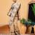 Beige printed cotton blend ethnic saree with blouse piece
