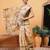 Beige printed cotton blend ethnic saree with blouse piece