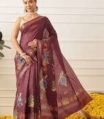 Maroon printed art silk ethnic saree with blouse piece