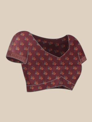 Maroon printed art silk ethnic saree with blouse piece 4