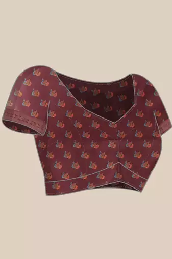 Maroon printed art silk ethnic saree with blouse piece
