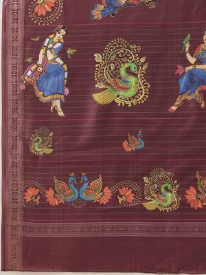 Maroon printed art silk ethnic saree with blouse piece 5