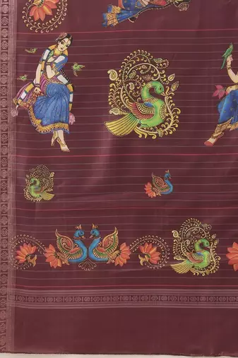 Maroon printed art silk ethnic saree with blouse piece