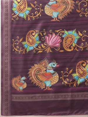 Purple printed art silk ethnic saree with blouse piece 5