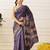 Navy blue printed art silk ethnic saree with blouse piece