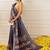Navy blue printed art silk ethnic saree with blouse piece