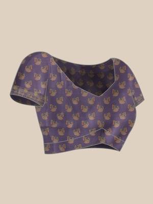 Navy blue printed art silk ethnic saree with blouse piece 4