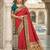 women's red banarasi silk blend saree with zari check work & contrast blouse - wedding party wear