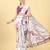 White printed cotton blend ethnic saree with blouse piece
