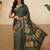Olive printed art silk ethnic saree with blouse piece